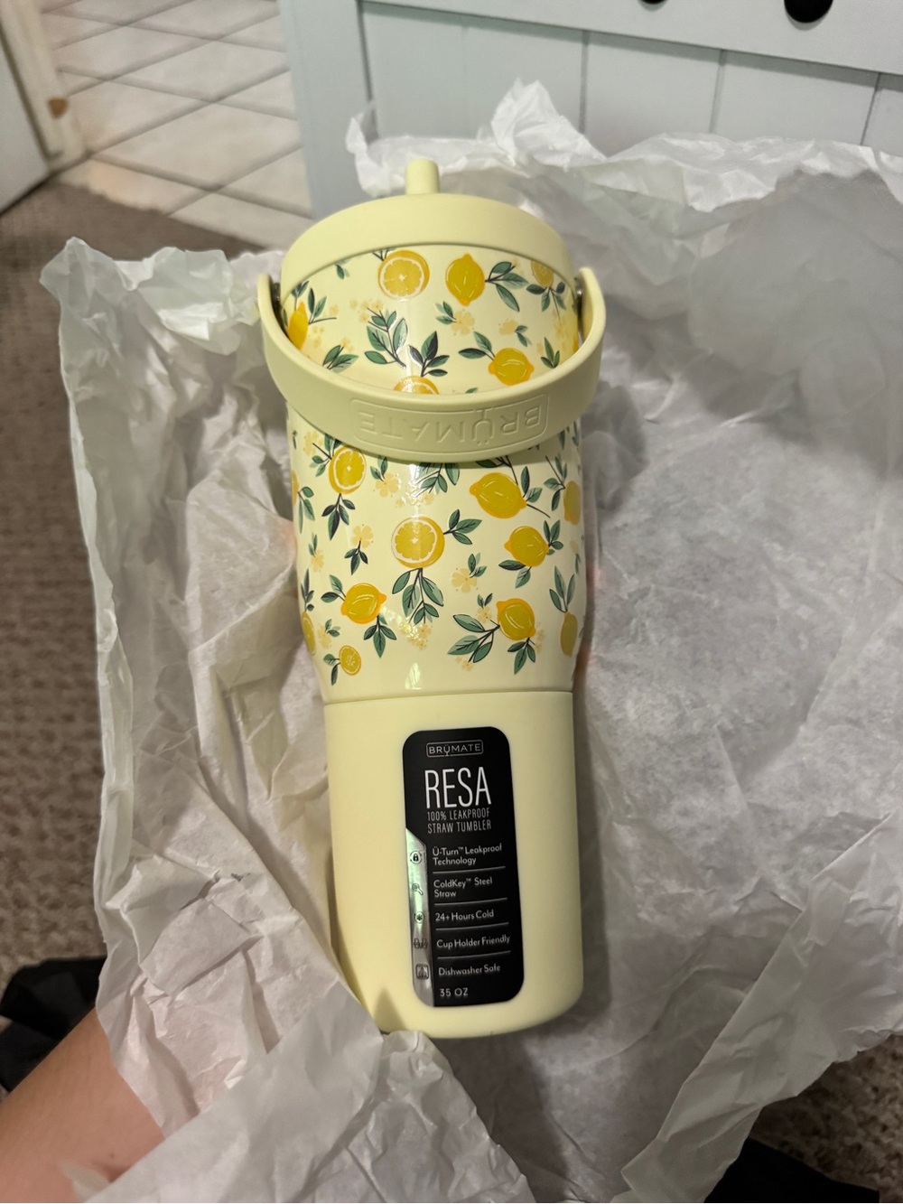 Resa Lemon Print Insulated Tumbler - Yellow